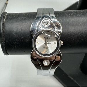 MSJ Silver Quartz Watch with Crystal Details